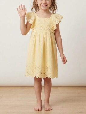 H&M Girls Yellow Eyelet Lace Cotton Dress